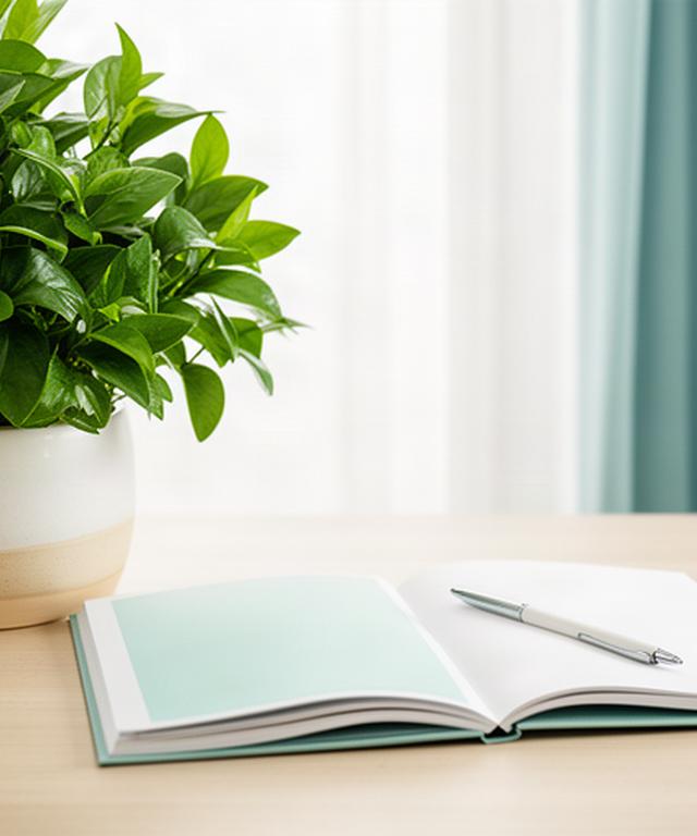 緑の植物と投資記録を置いた明るい書斎の風景