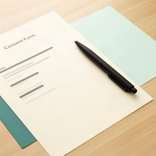 同意内容を確認する書面と黒いボールペンのクローズアップ